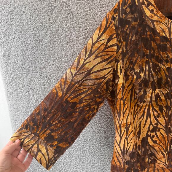 Coldwater Creek Jacket Size 16 Women's Top  Brown leaf pattern Art to wear Lined - Picture 5 of 10